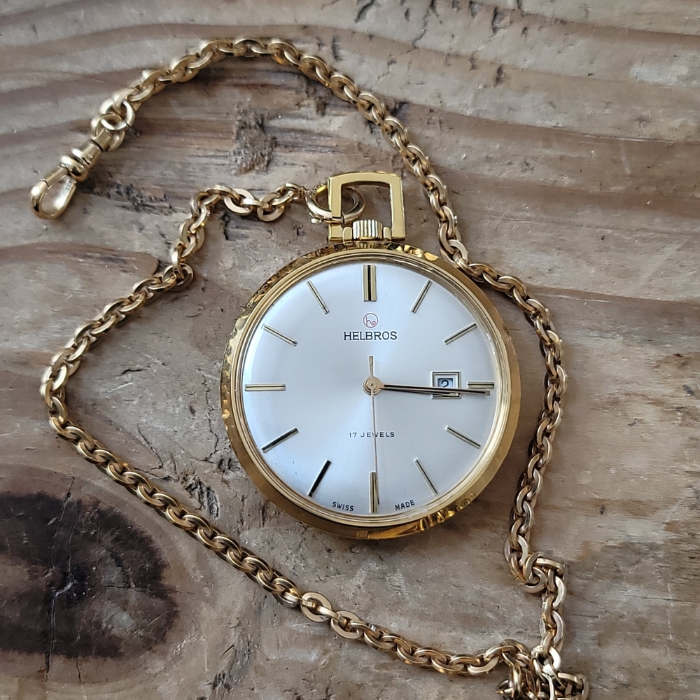 Vintage Helbros Pocket Watch with 12kt Gold Chain